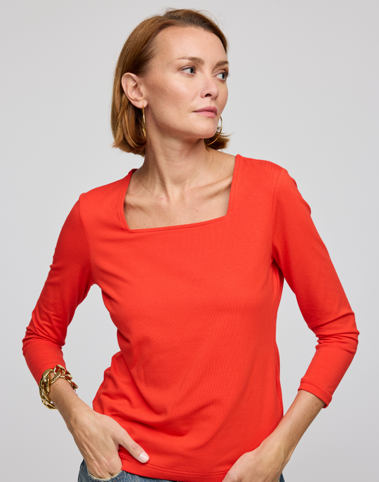 Tammy 3/4 Sleeve Square Neck Double Knit Panel Shirt