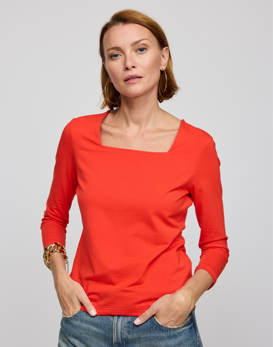 Tammy 3/4 Sleeve Square Neck Double Knit Panel Shirt