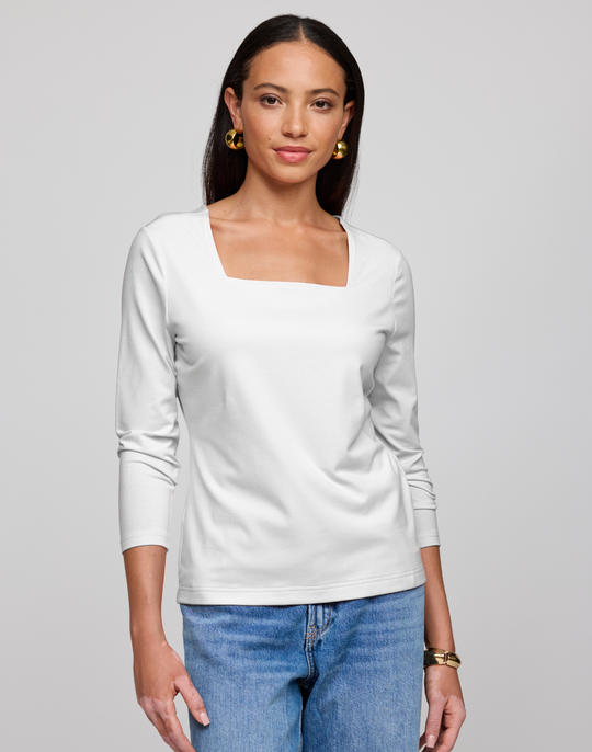 Tammy 3/4 Sleeve Square Neck Double Knit Panel Shirt