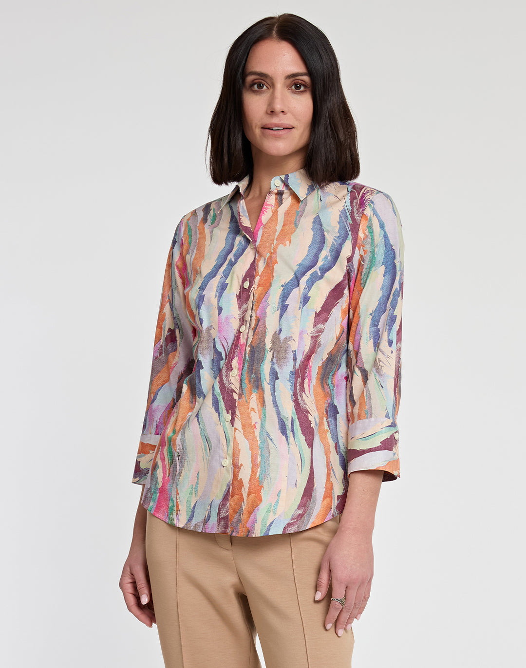 FINAL SALE / NO RETURNS, NO EXCHANGES - Diane 3/4 Sleeve Brushstroke Print Shirt