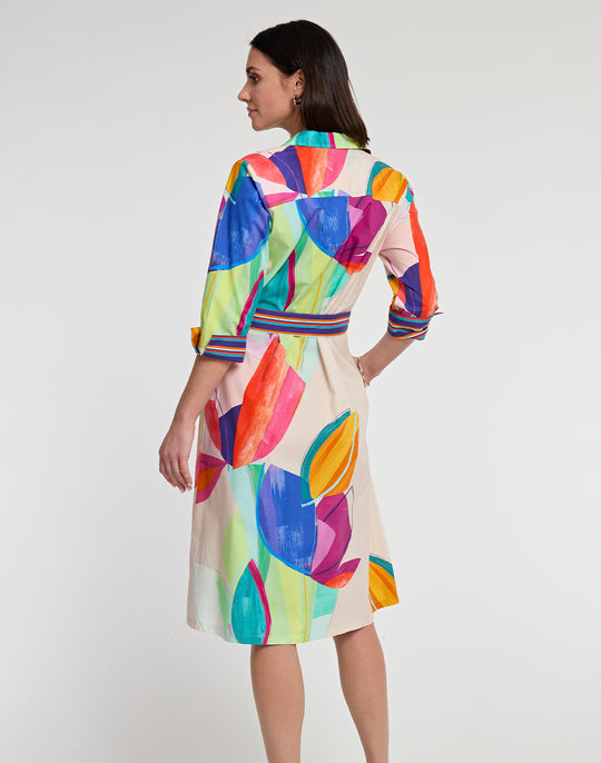 Charlie 3/4 Sleeve Abstract Leaf Print Dress