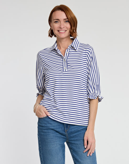 FINAL SALE / NO RETURNS, NO EXCHANGES - Monique Elbow Sleeve Knit Stripe Top