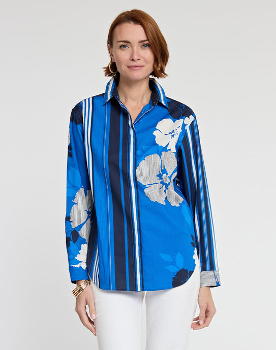 Halsey Long Sleeve Engineered Floral Stripe Print Shirt