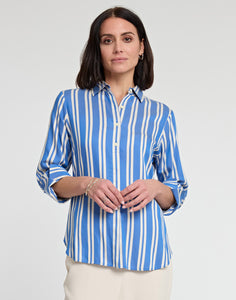 Zoey 3/4 Sleeve Tencel Railroad Stripe Print Shirt