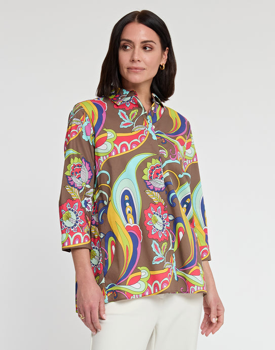Sara 3/4 Sleeve Bali Paisley Print Shirt