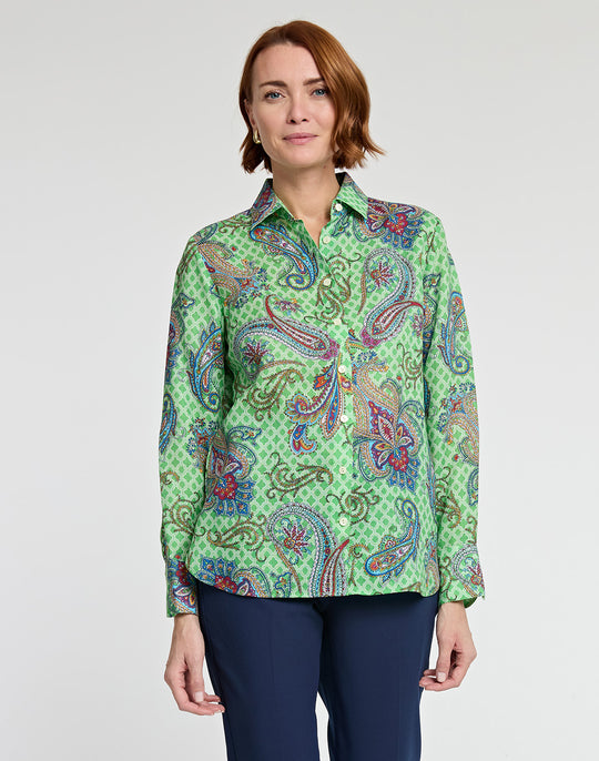 Reese Long Sleeve Luxe Linen Foulard Paisley Print Shirt