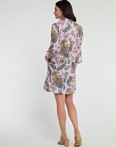 Aileen 3/4 Sleeve Luxe Linen Foulard Paisley Print Dress