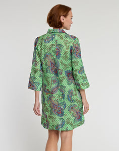 Aileen 3/4 Sleeve Luxe Linen Foulard Paisley Print Dress