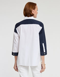 Halsey 3/4 Sleeve Colorblock Cotton Shirt