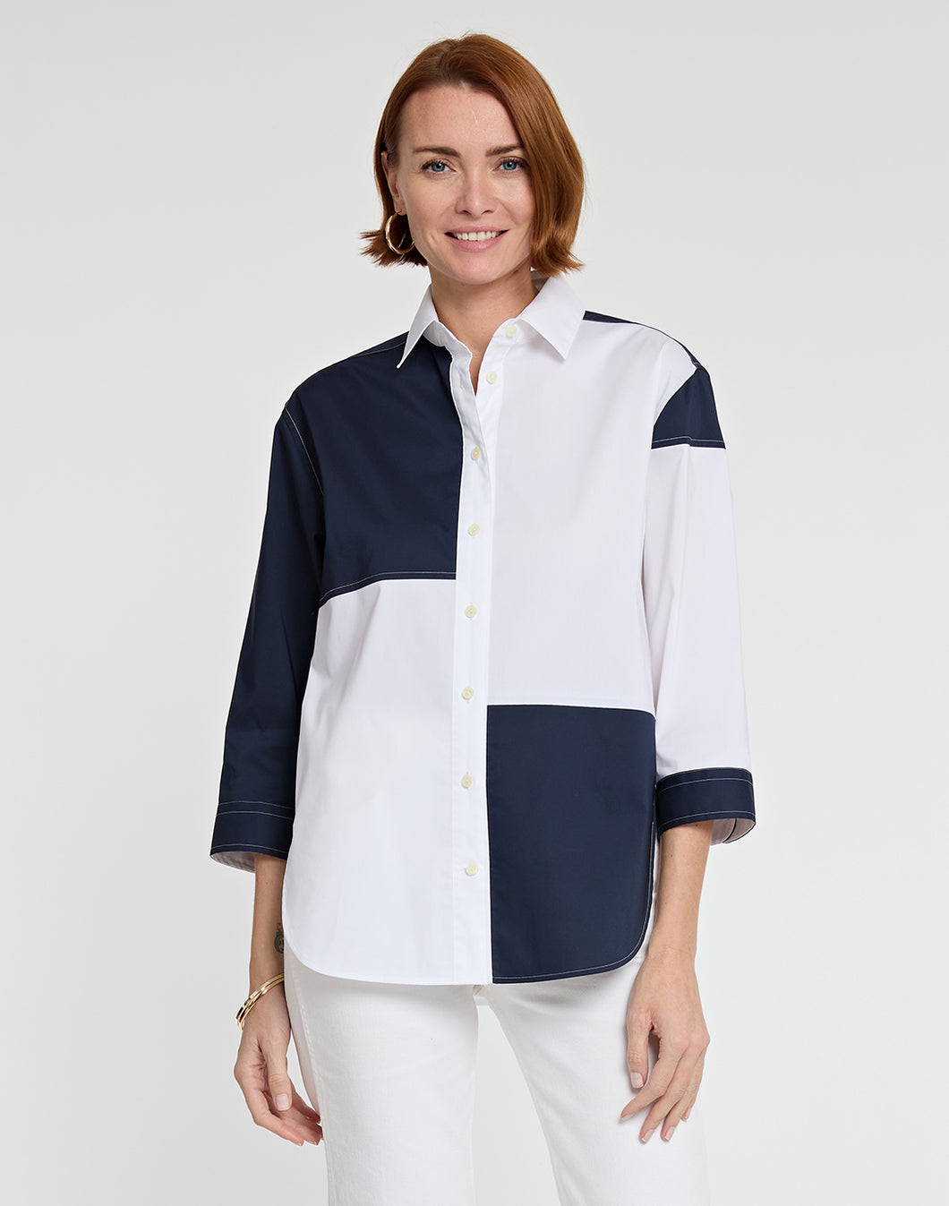 Halsey 3/4 Sleeve Colorblock Cotton Shirt