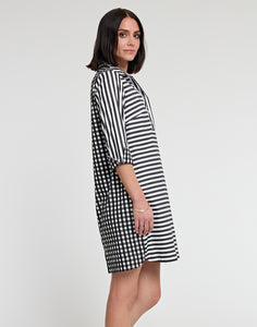 Aileen 3/4 Sleeve Stripe/Gingham Combo Dress