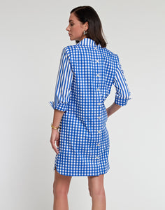 Aileen 3/4 Sleeve Stripe/Gingham Combo Dress