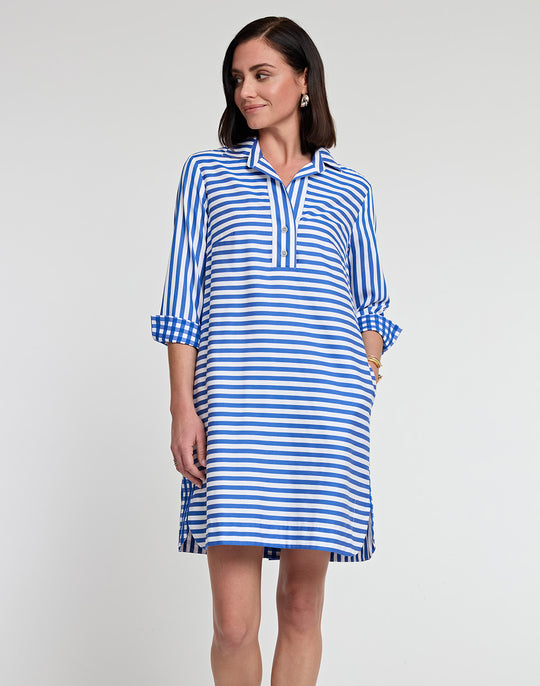 FINAL SALE / NO RETURNS, NO EXCHANGES - Aileen Short Sleeve Stripe/Gingham Dress