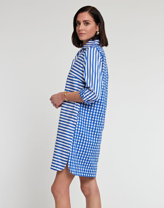 FINAL SALE / NO RETURNS, NO EXCHANGES - Aileen Short Sleeve Stripe/Gingham Dress