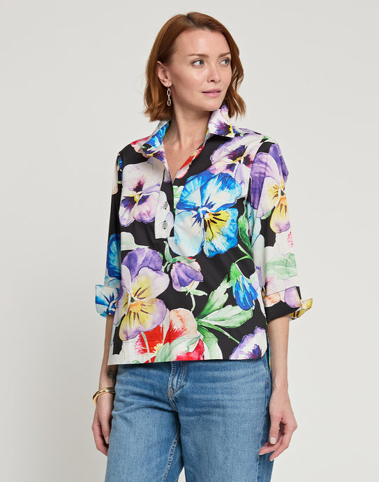 Hinson Wu Margot 3/4 Sleeve Rick Rack Detail Shirt