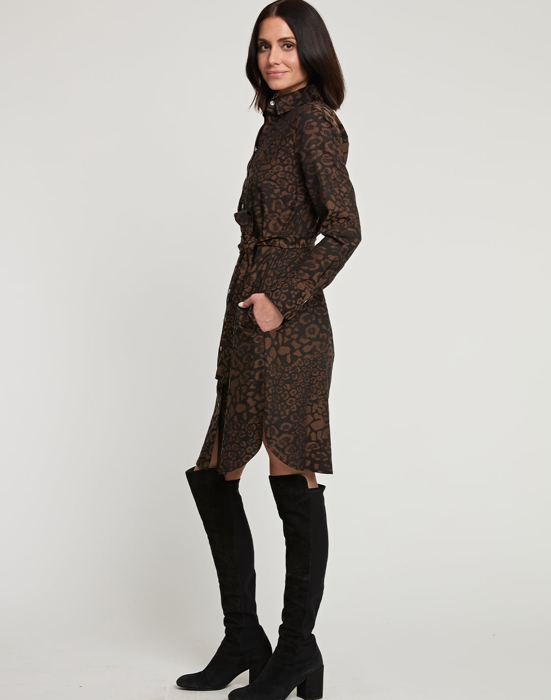Kathleen Long Sleeve Leopard Jacquard Dress