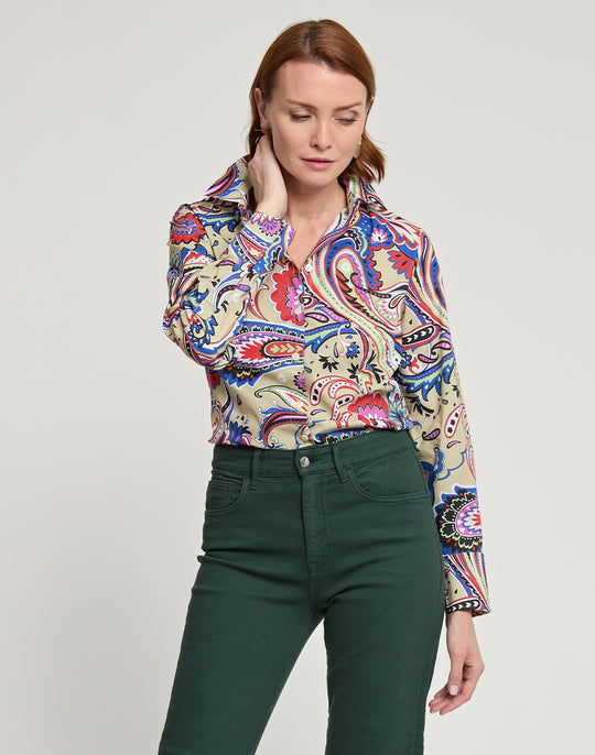 Diane Long Sleeve Bohemia Paisley Print Shirt