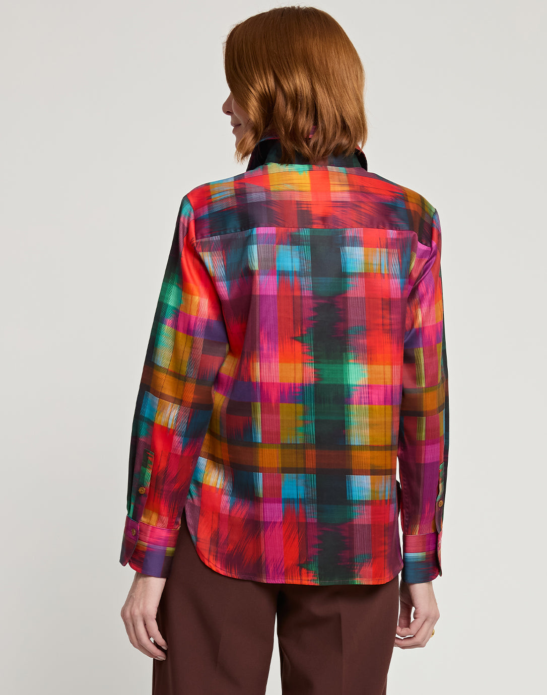 Margot Long Sleeve Satin Festive Plaid Print Shirt – Hinson Wu