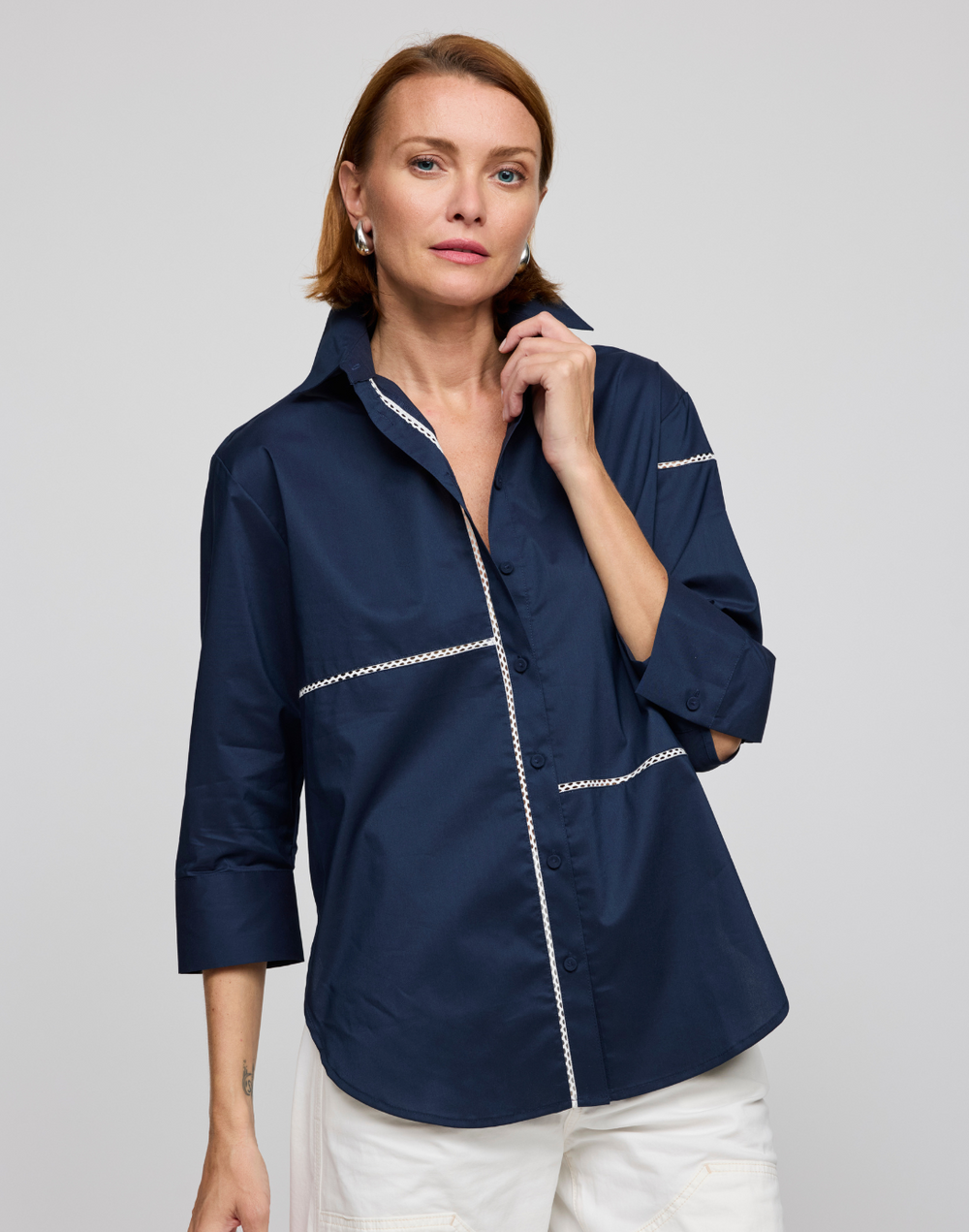 Halsey 3/4 Sleeve Lace Trim Shirt