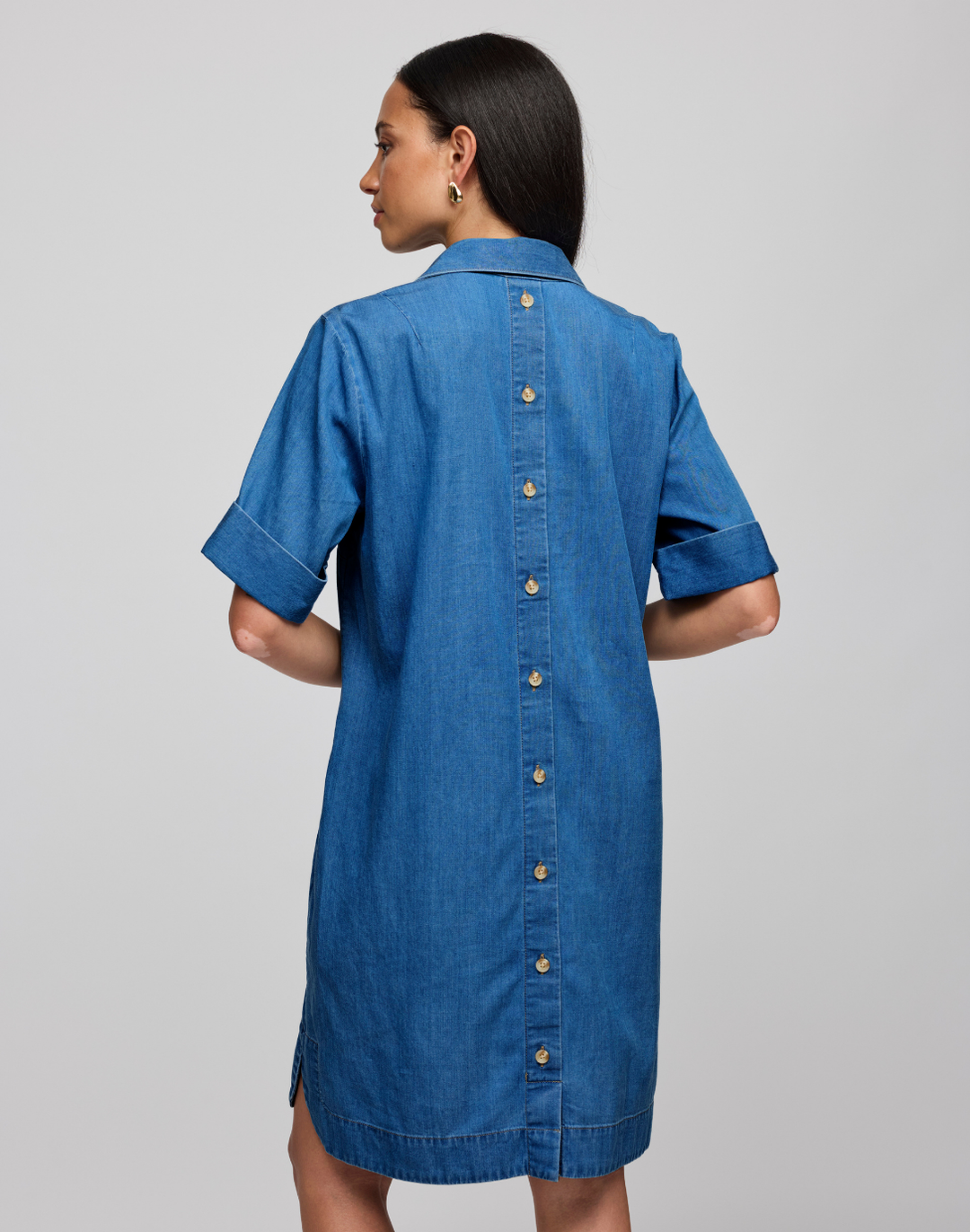 denim dress short sleeve Aileen Short Sleeve Denim Dress – Hinson Wu