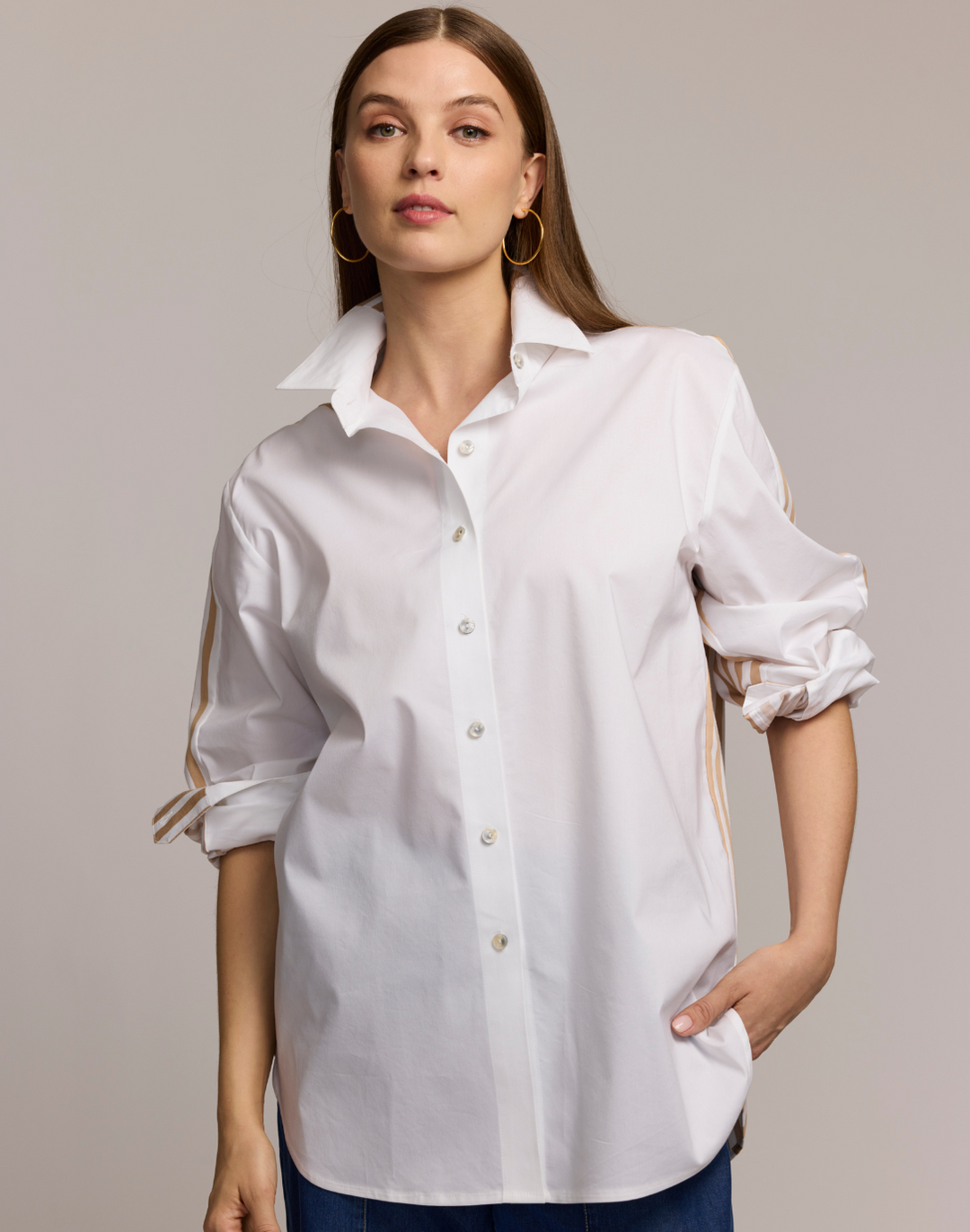 Oversized Long Sleeve Classic Stripe Combo Shirt