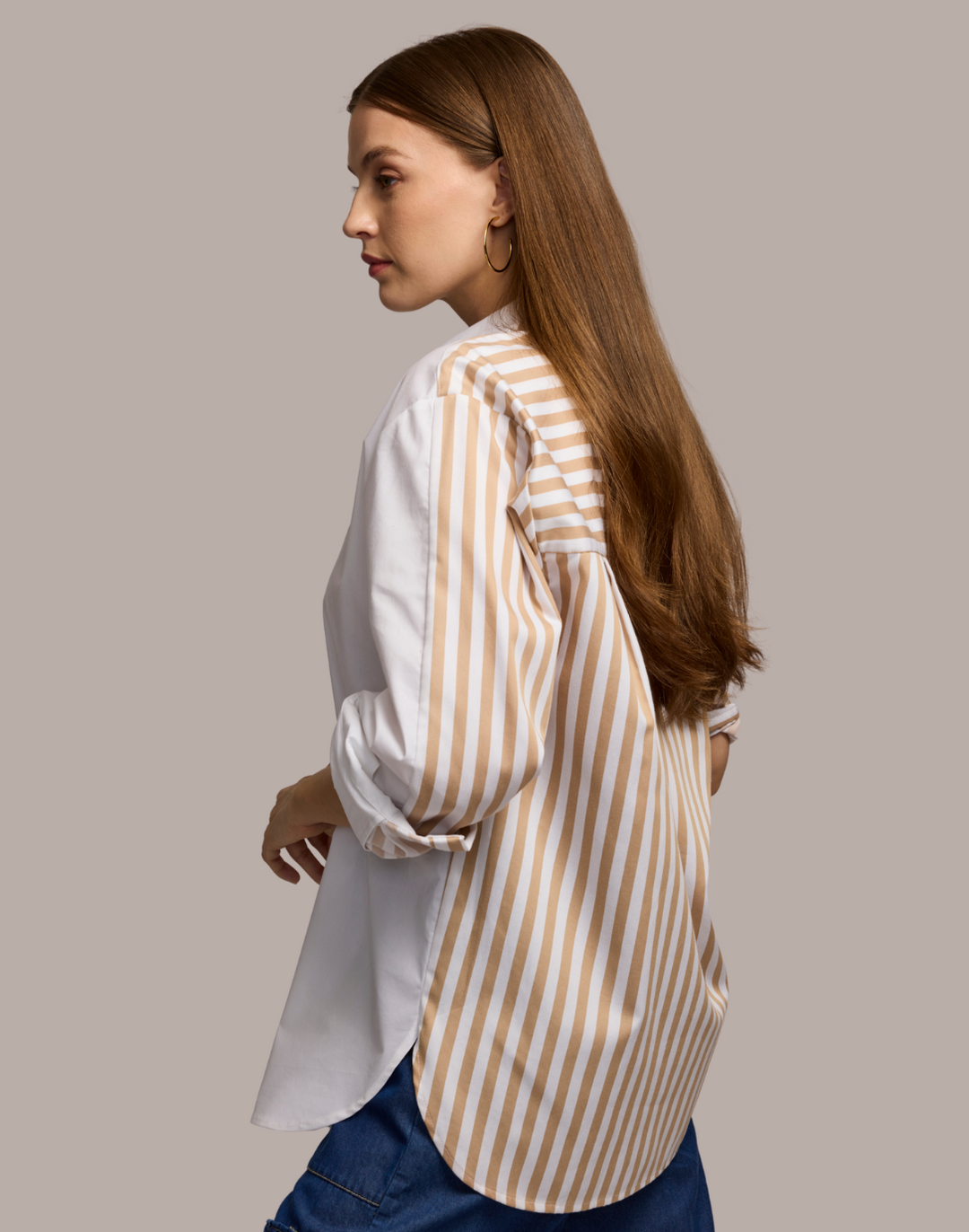 Oversized Long Sleeve Classic Stripe Combo Shirt