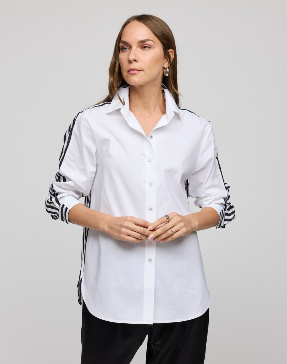 Oversized Long Sleeve Classic Stripe Combo Shirt