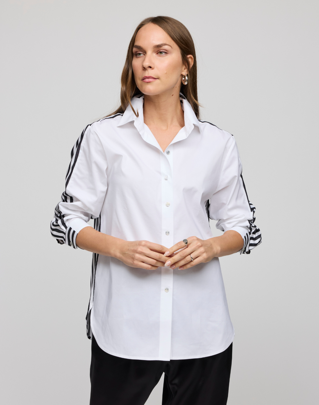 Oversized Long Sleeve Classic Stripe Combo Shirt