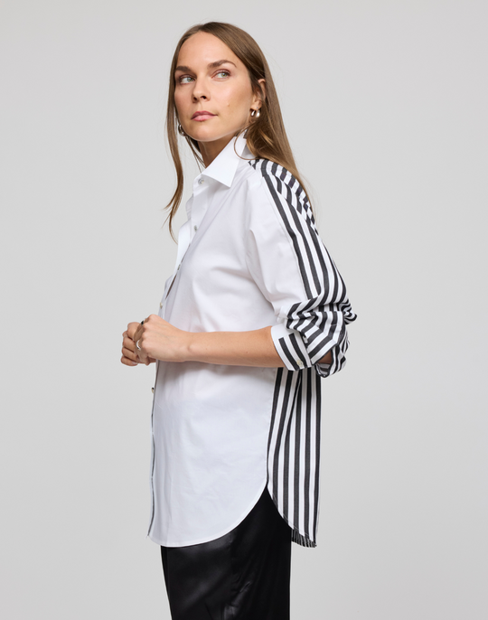 Oversized Long Sleeve Classic Stripe Combo Shirt