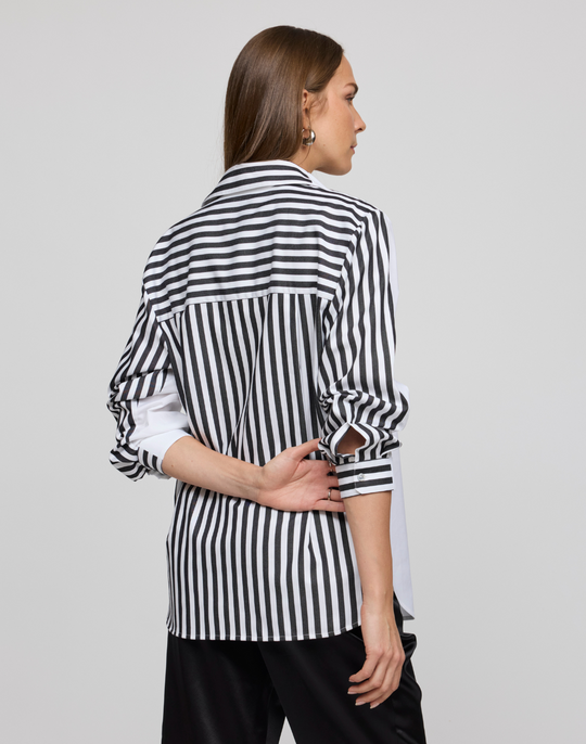 Oversized Long Sleeve Classic Stripe Combo Shirt