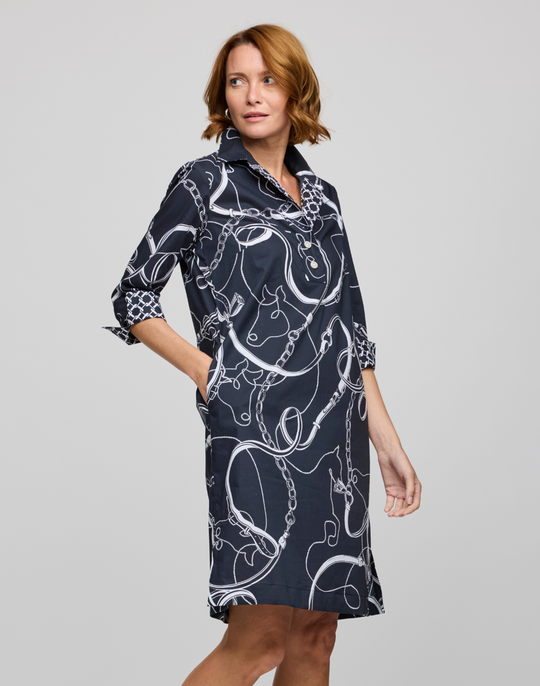 Charlotte 3/4 Sleeve Equestrian Print Dress