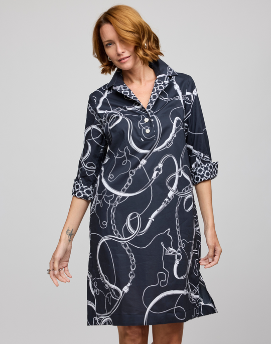 Charlotte 3/4 Sleeve Equestrian Print Dress