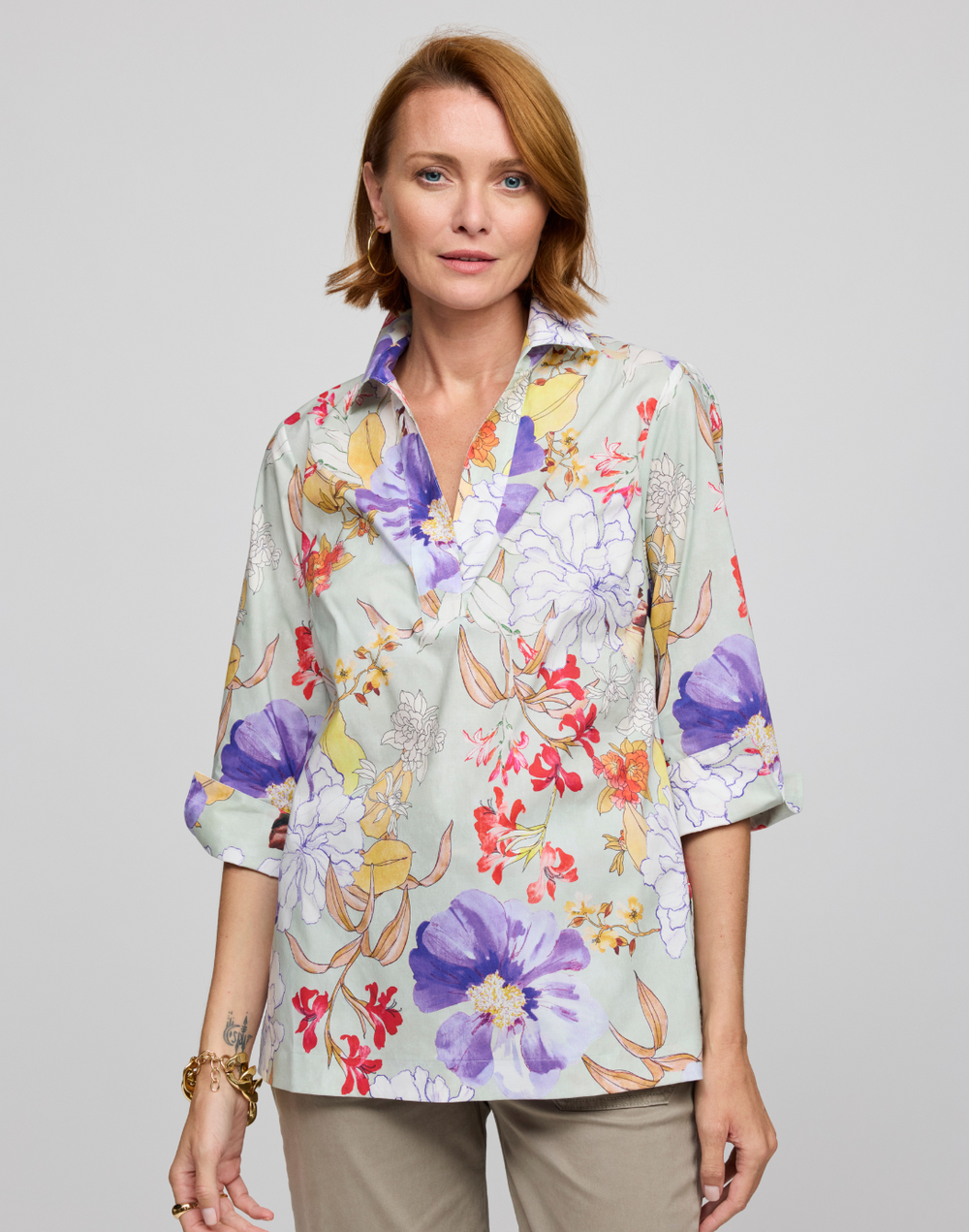 Vicky 3/4 Sleeve Watercolor Floral Shirt