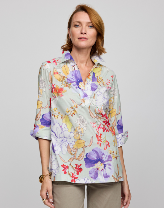 Vicky 3/4 Sleeve Watercolor Floral Shirt