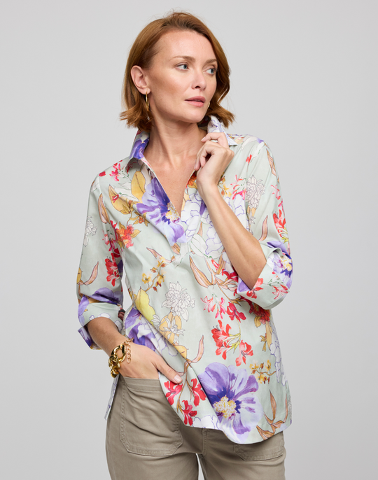 Vicky 3/4 Sleeve Watercolor Floral Shirt