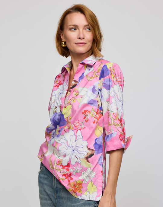Vicky 3/4 Sleeve Watercolor Floral Shirt