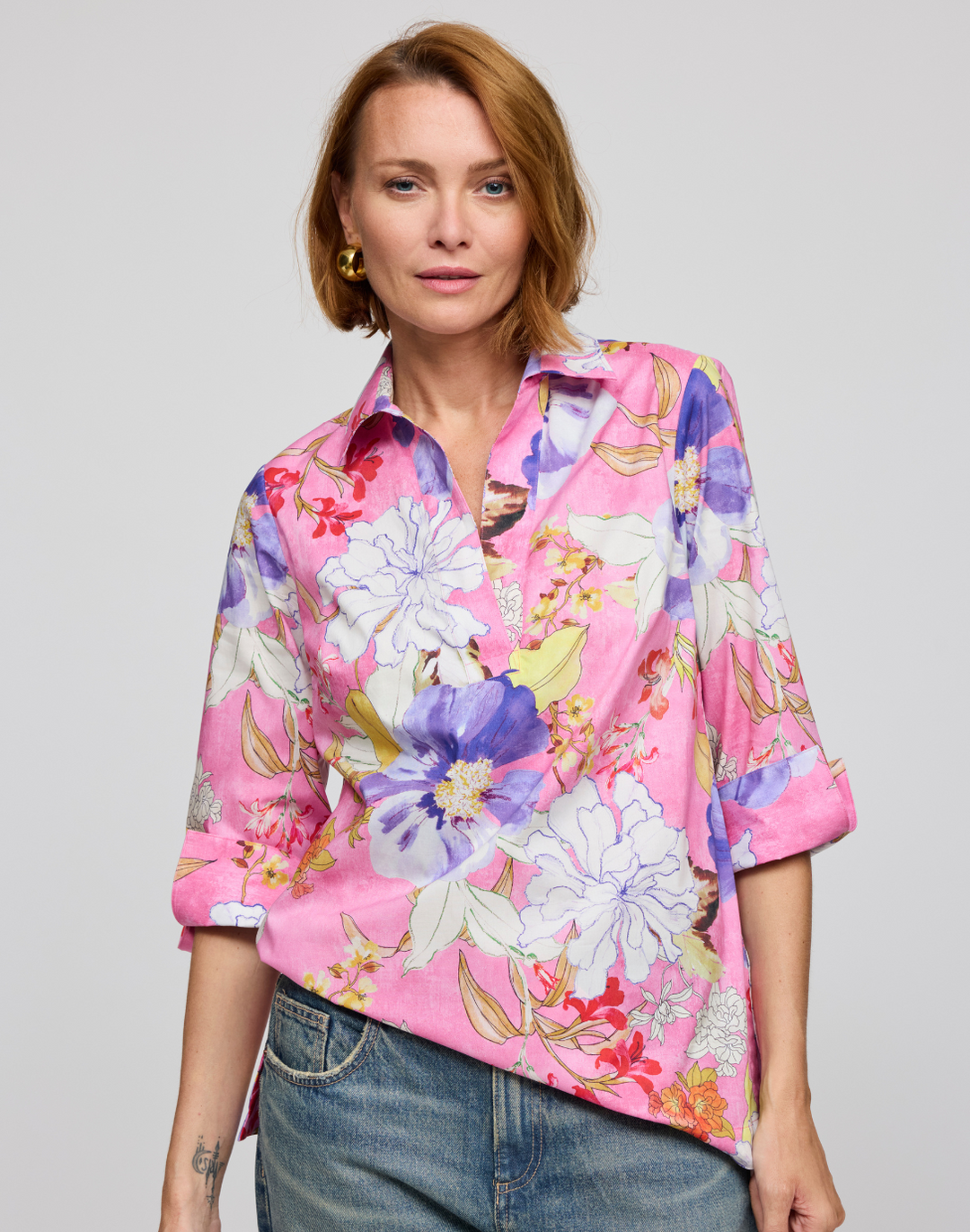 Vicky 3/4 Sleeve Watercolor Floral Shirt