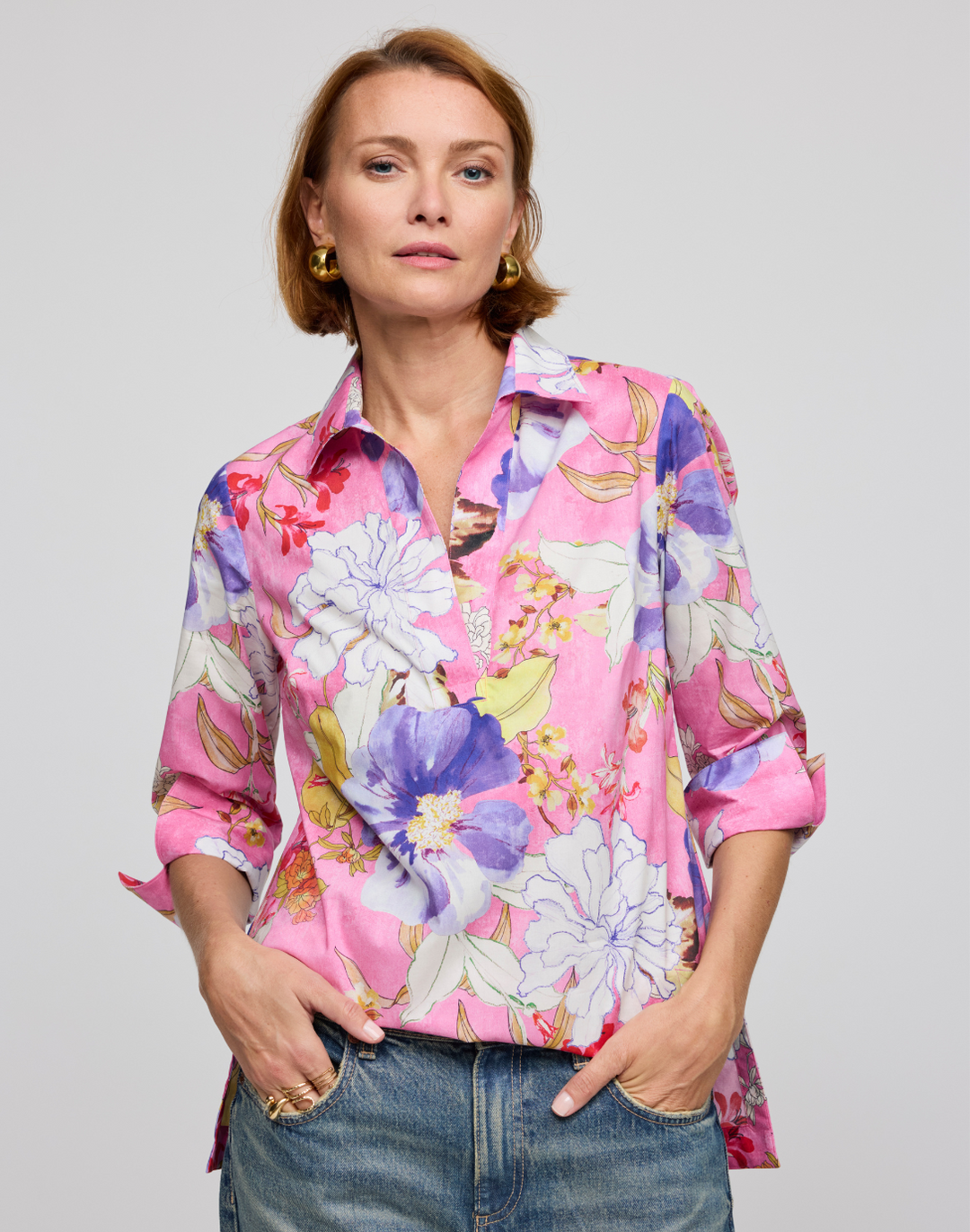 Vicky 3/4 Sleeve Watercolor Floral Shirt