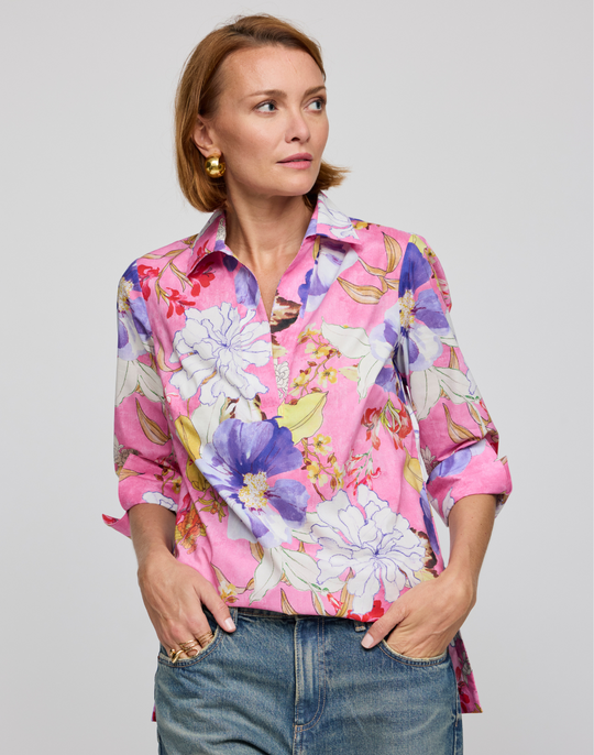 Vicky 3/4 Sleeve Watercolor Floral Shirt