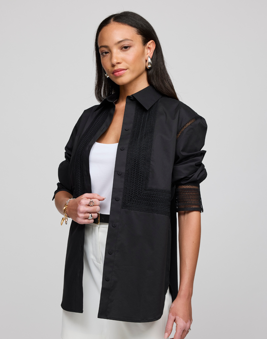 Oversized Long Sleeve Lace Trim Shirt