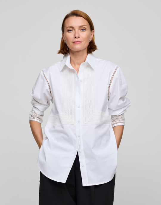 Oversized Long Sleeve Lace Trim Shirt