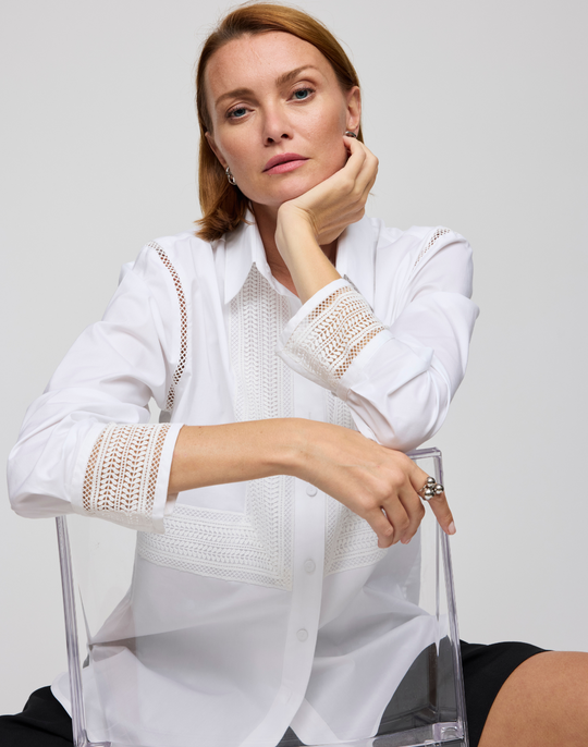 Oversized Long Sleeve Lace Trim Shirt