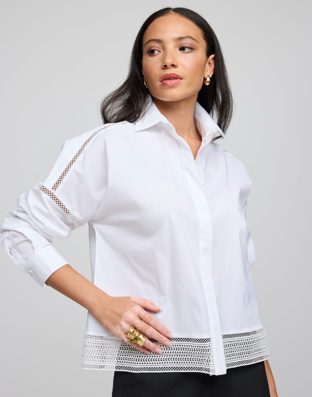 Sophie Long Sleeve Lace Trim Shirt