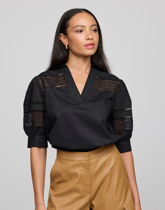 Ricki Elbow Sleeve Lace Trim Shirt