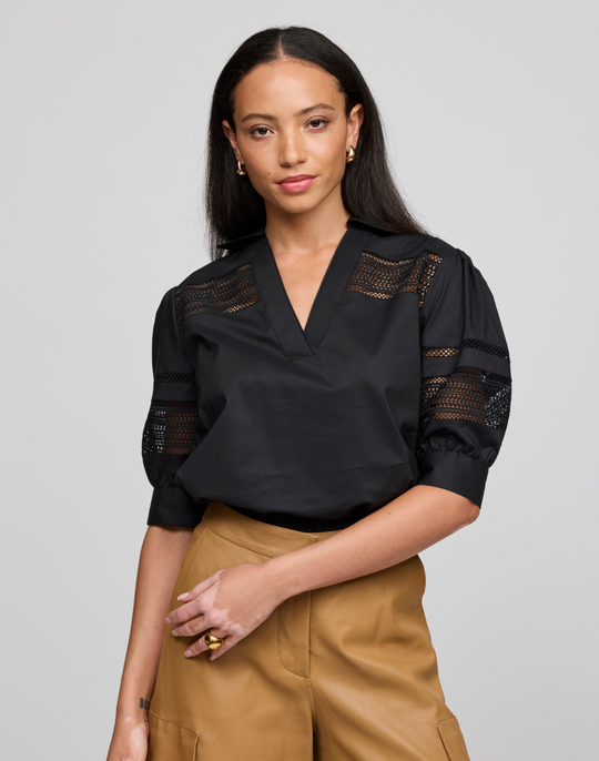 Ricki Elbow Sleeve Lace Trim Shirt