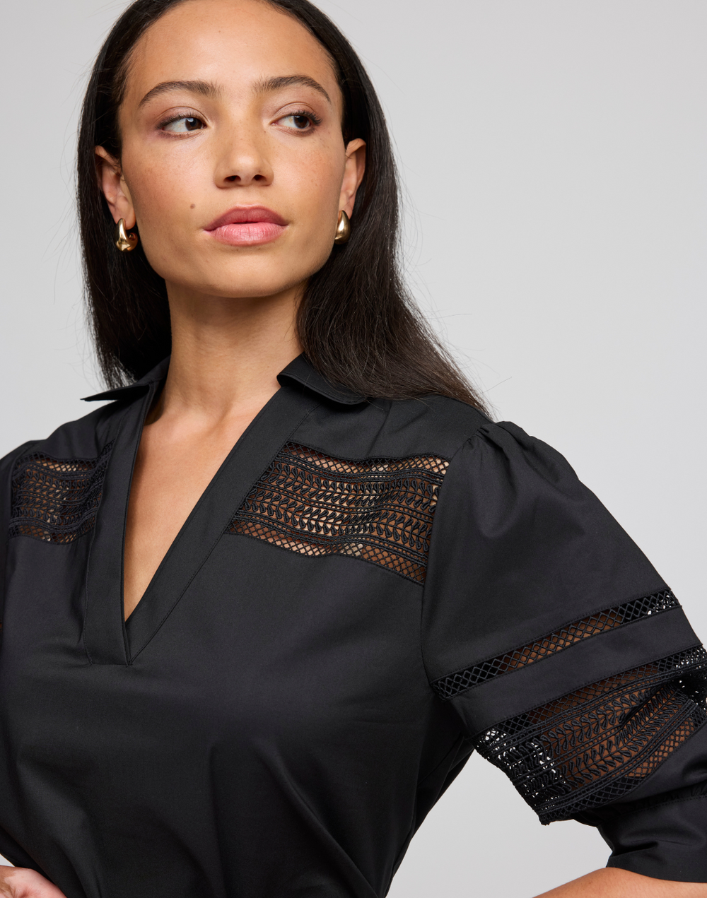 Ricki Elbow Sleeve Lace Trim Shirt