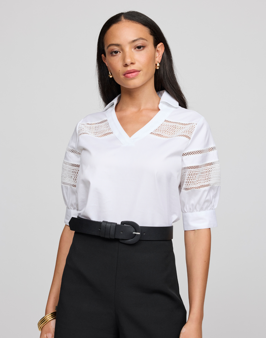 Ricki Elbow Sleeve Lace Trim Shirt