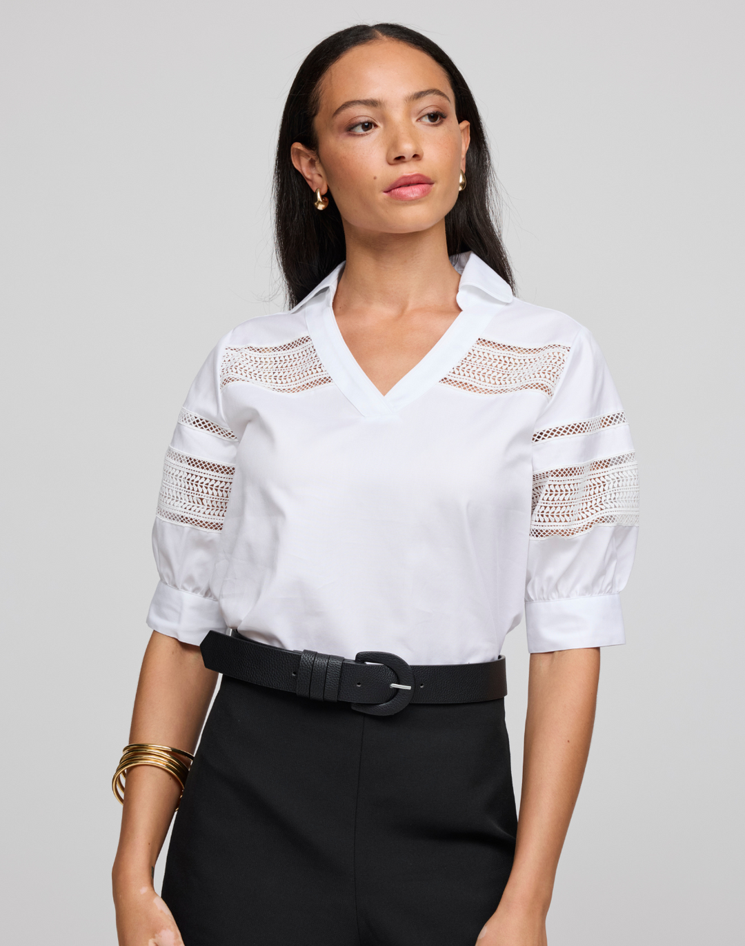 Ricki Elbow Sleeve Lace Trim Shirt