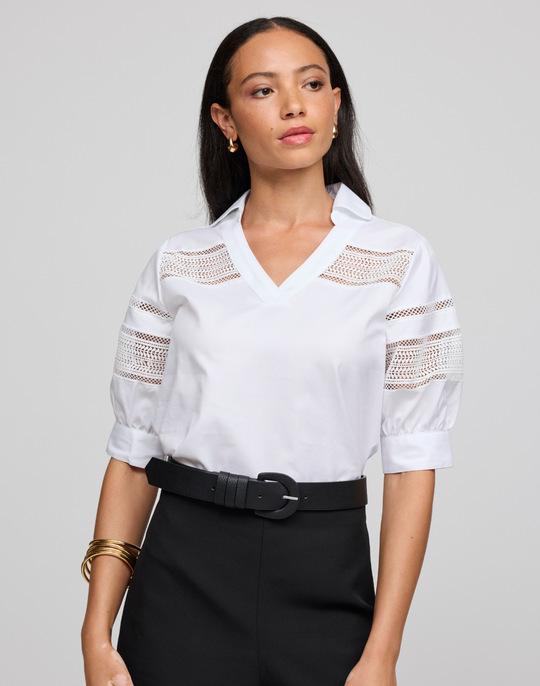 Ricki Elbow Sleeve Lace Trim Shirt