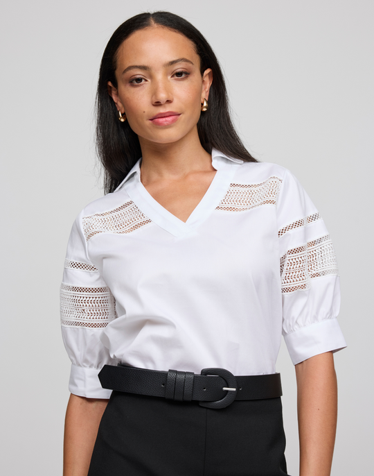 Ricki Elbow Sleeve Lace Trim Shirt